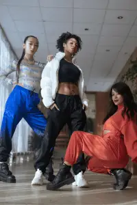 Streetwear fashion statement with vibrant colors and confident poses