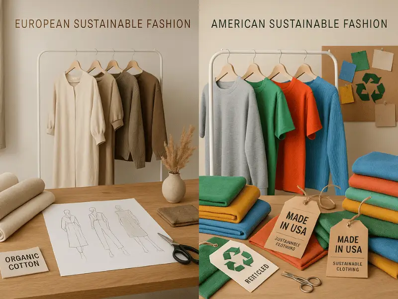 European vs American sustainable fashion styles with eco-friendly fabrics